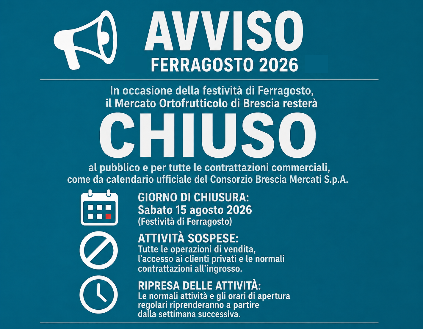 Avviso chiusura 15 agosto 2026